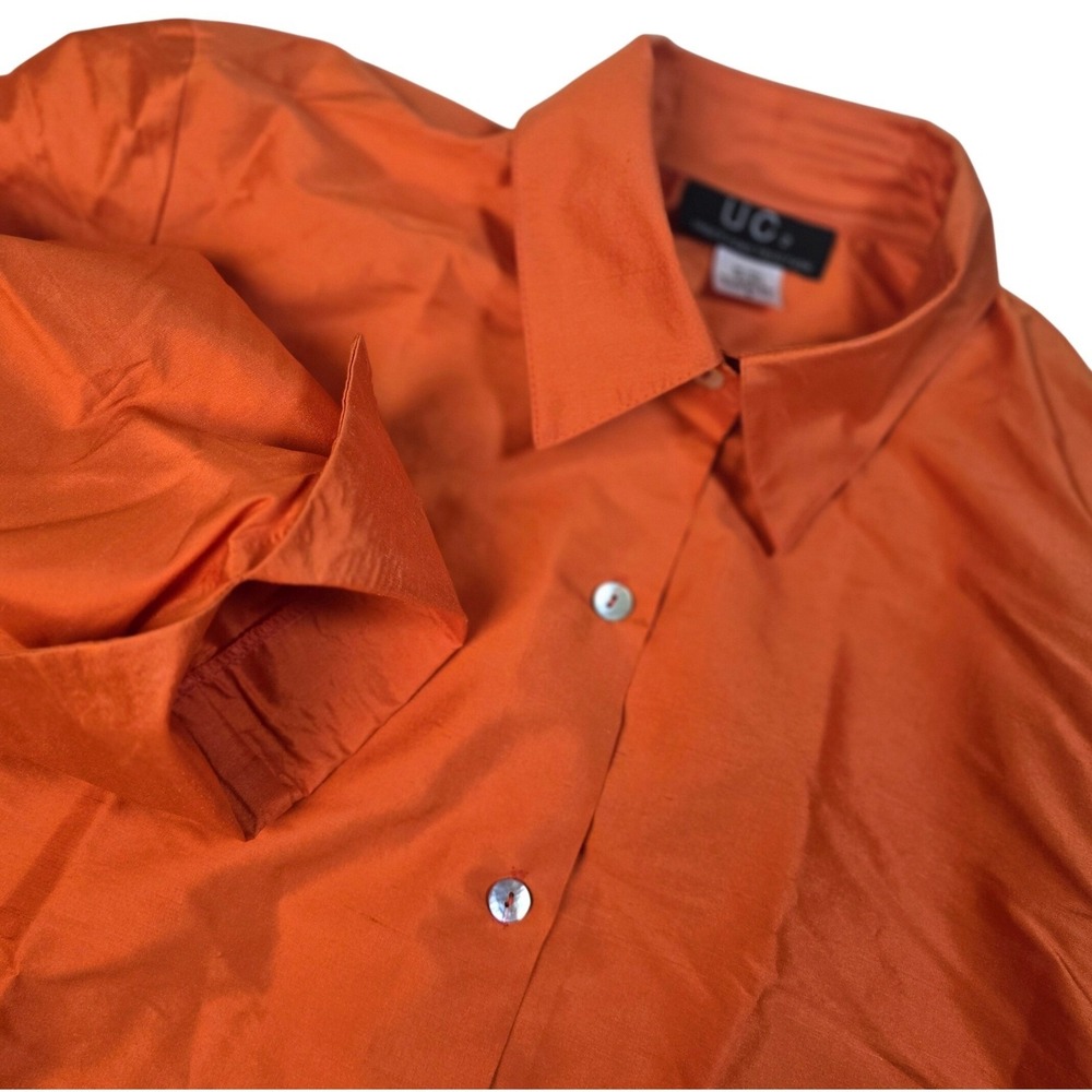 Silk 3/4 Sleeve‎ Burnt Orange Autumn Career Button Up Shirt Womens Small UC2